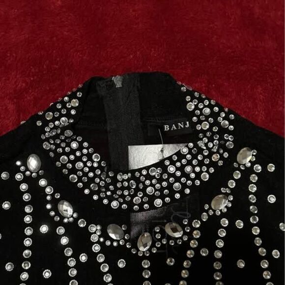 NEW Women's Black Sheer Rhinestone Bling Bodysuit - Picture 4 of 5